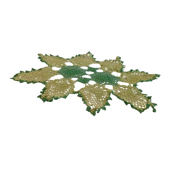 Vintage Grandma's Hand Crochet Doily Table Topper 14" Handmade 2 Tone Green - Picture 2 of 9